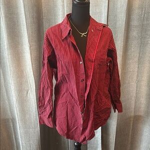 Lands' End Red and Black Plaid Casual Button Down Shirt